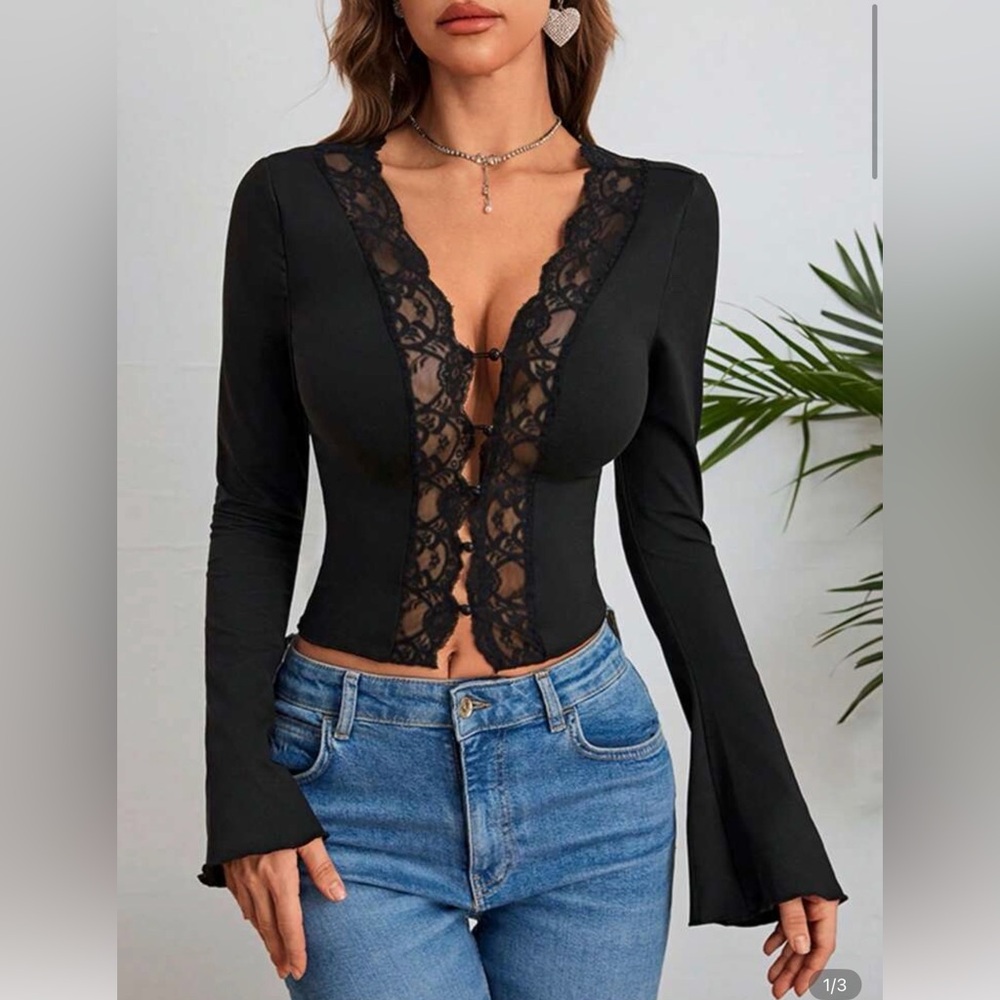 Elegant Black Lace Trim Top